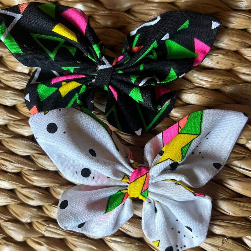 2 NEW Hair Bows Retro 90s Neon  Hair Clips 4.5in to 5in size